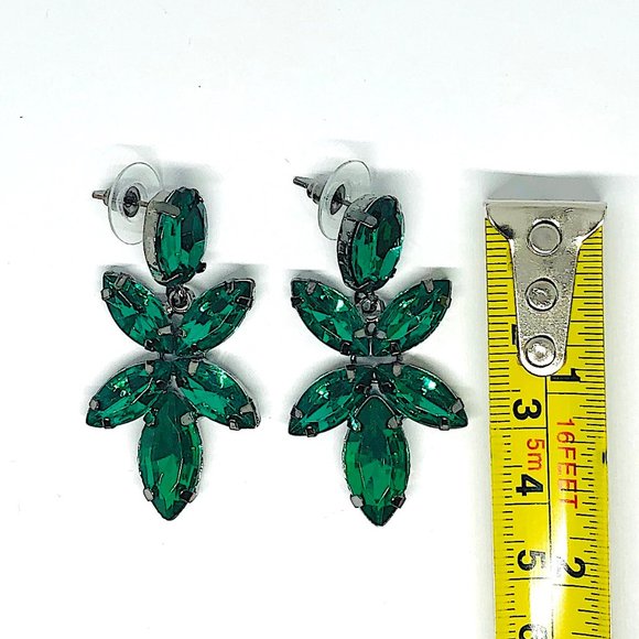 New! Green Crystal Teardrop Statement Earrings - Picture 6 of 6